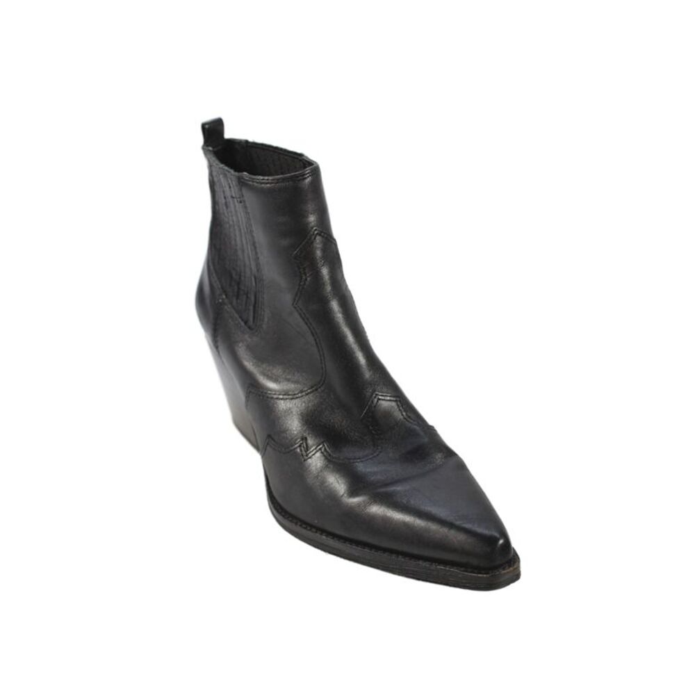 Sam Edelman Womens Slip On Block Heel Pointed Toe Booties Black Leather Size 7